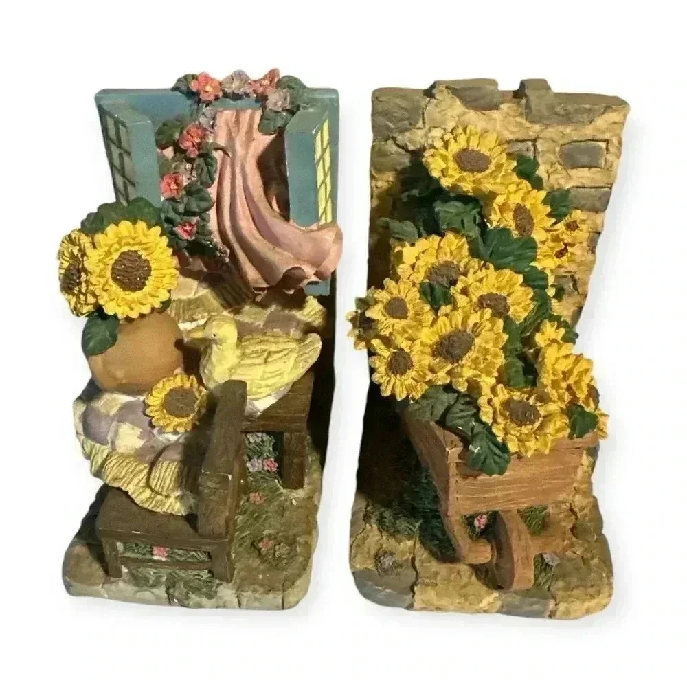 Country Kitchen Bookends With Quilt, Duck, Chair Flowers And Wheel Barrel Design